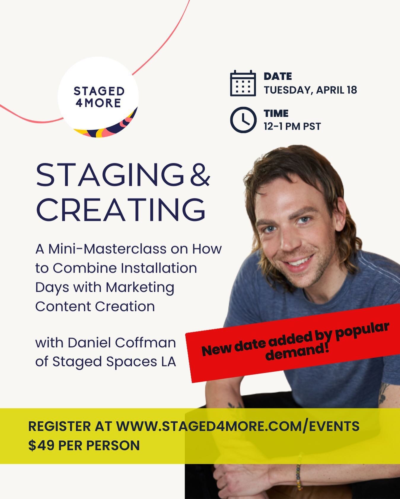  NEW DATE ADDED DUE TO POPULAR DEMAND! Don&rsquo;t miss it this time &zwj;♀️

Join @stagedspaces for his new, live mini masterclass Staging &amp; Creating on April 18th where he'll share his insider tips on combining staging days with marketing